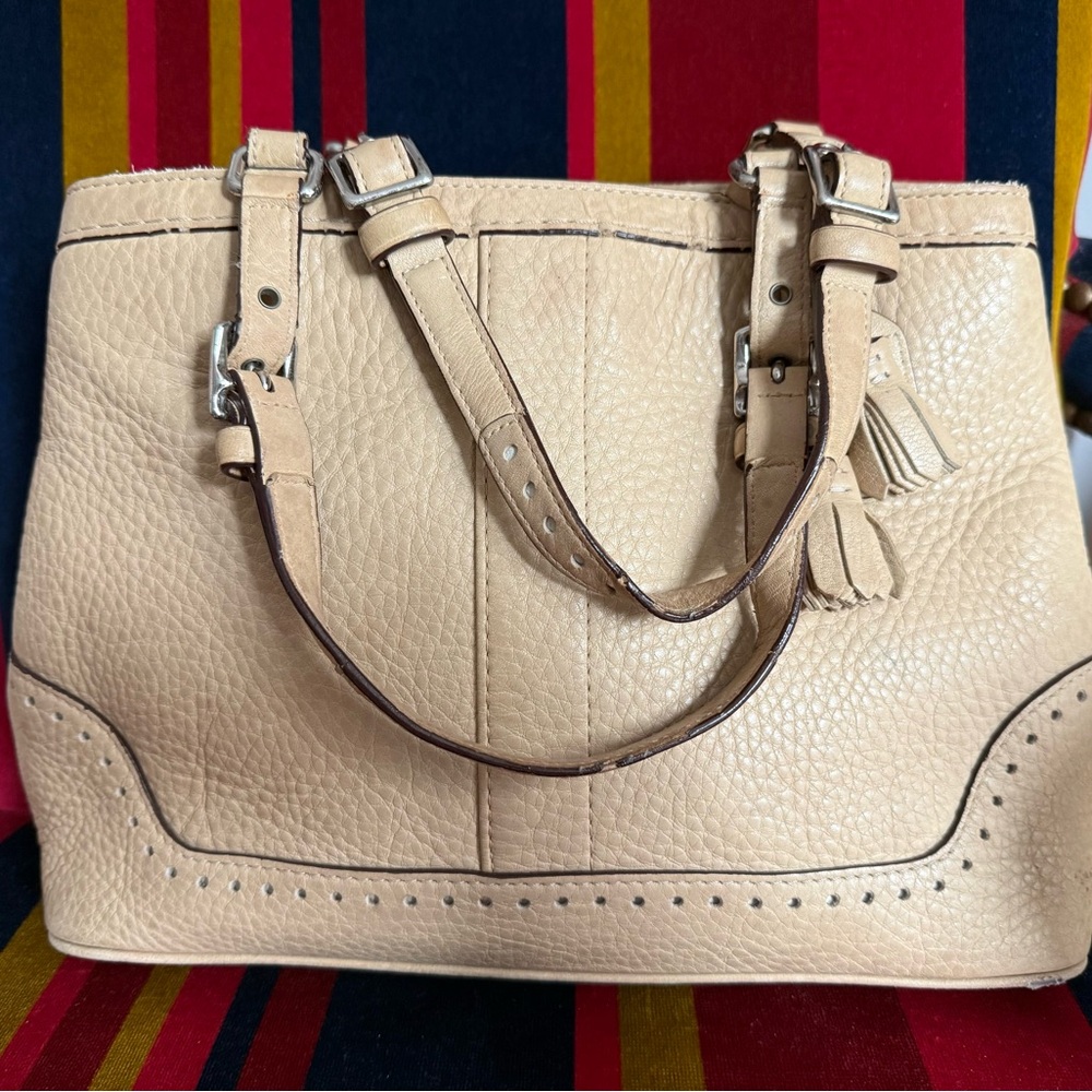 Vintage Coach Cream Leather Tote Bag